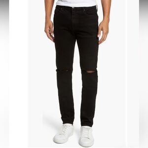 FRAME L'Homme Skinny Fit Jeans Noir Slits (Black with Knee Rip Details) Size 33